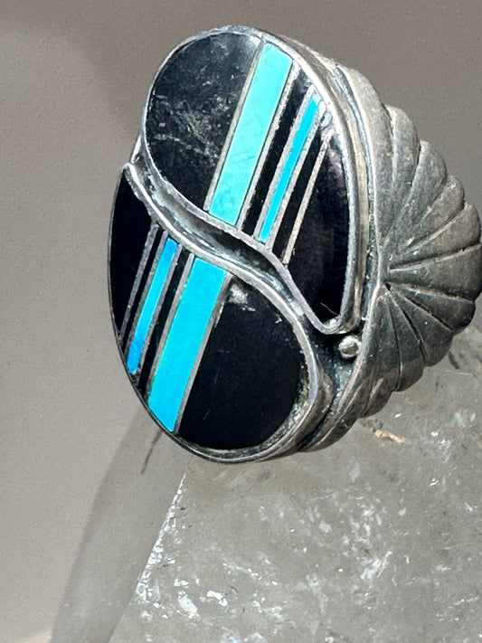 Navajo ring size 10.75 turquoise coral band sterling silver men women AS IS