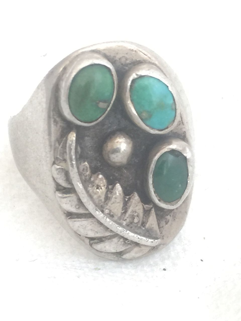 Vintage Sterling Silver Southwest Tribal Turquoise Ring Men  Size 11  12.9g