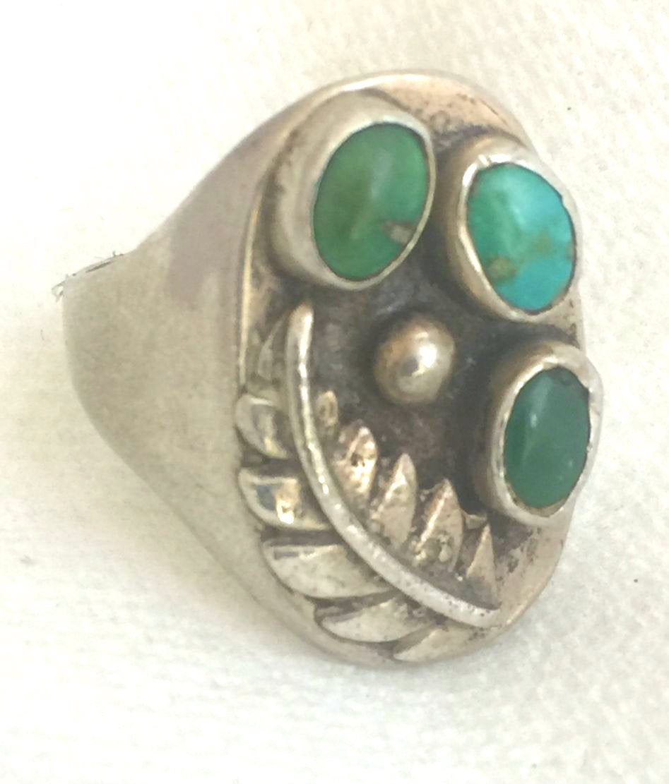 Vintage Sterling Silver Southwest Tribal Turquoise Ring Men  Size 11  12.9g