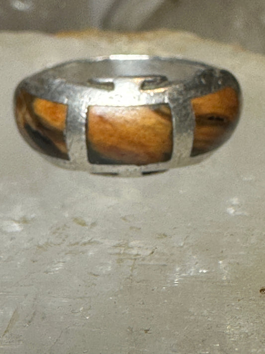 Petrified wood ring size 9 southwest band  sterling silver