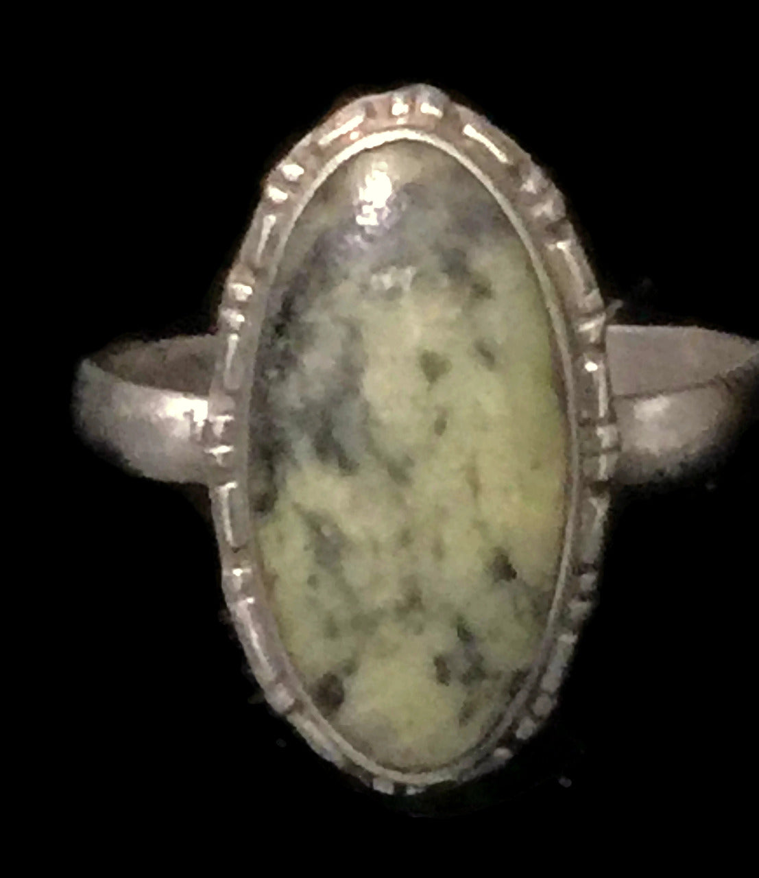Green Agate Ring Southwest Sterling Silver Size 7.25