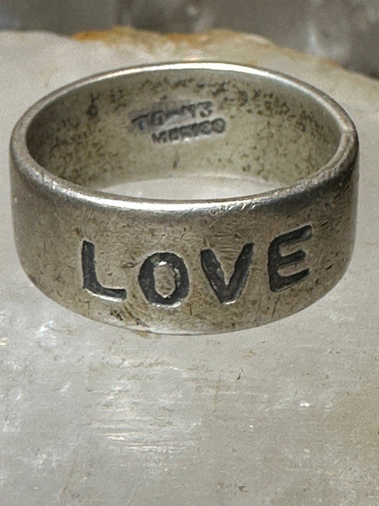 Love ring size 13.25 Peace Wedding Mexico Vintage band sterling silver  men