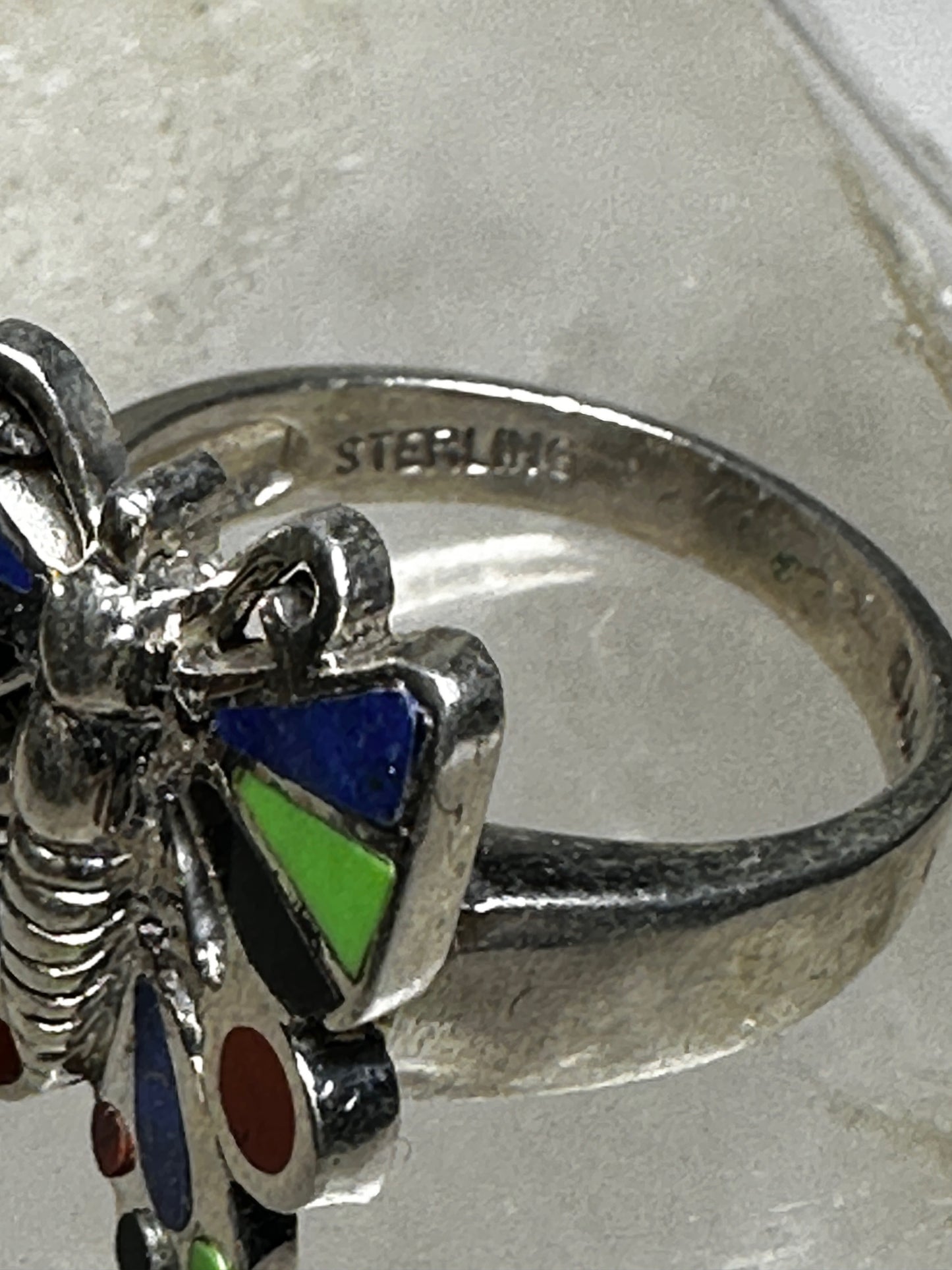 Butterfly ring southwest lapis onyx coral size 8 sterling silver women