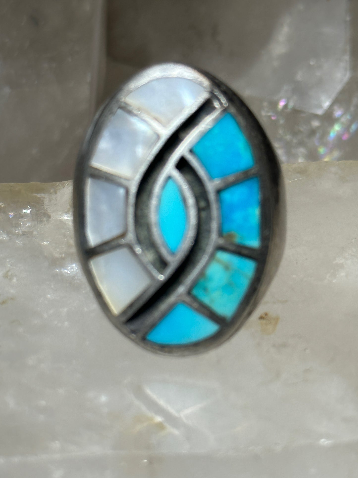 Herringbone ring Zuni turquoise MOP size 10.75 sterling silver women men