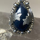 Teardrop ring deep dark blue perhaps a cats eye type stone boho sterling silver