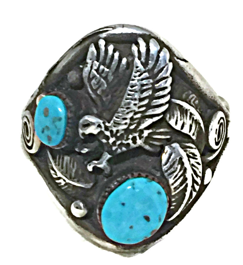 Navajo Eagle Ring Turquoise Sterling Silver Size 9.5