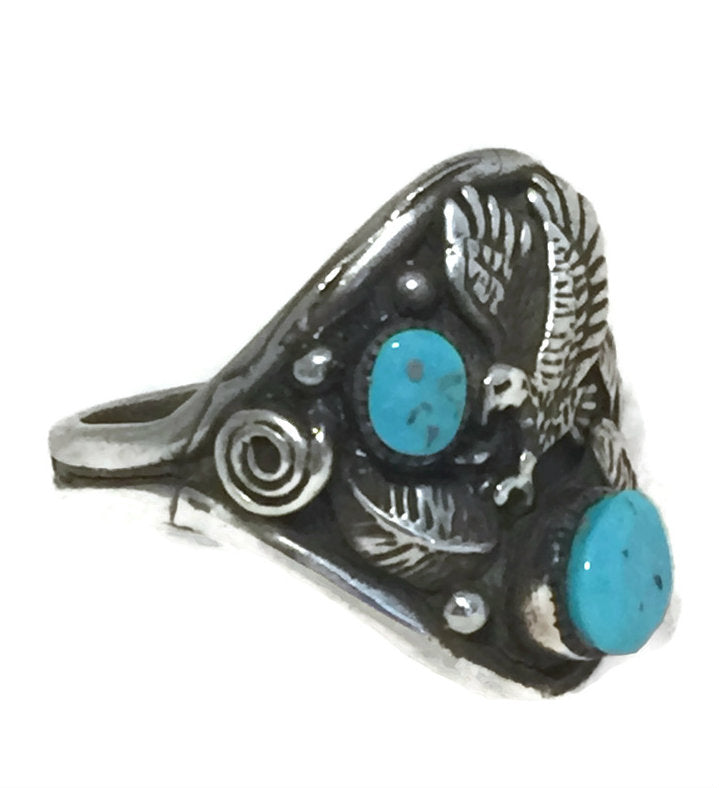 Navajo Eagle Ring Turquoise Sterling Silver Size 9.5