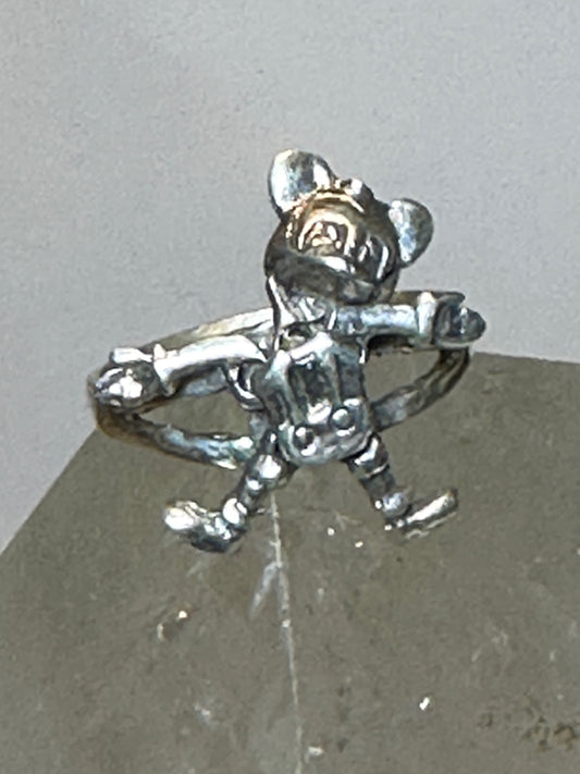 Mouse ring Face hands feet move character size 7  band sterling silver women
