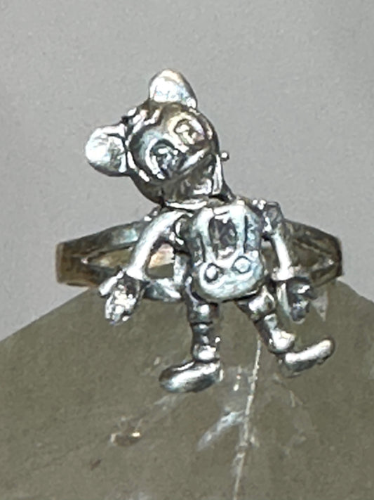 Mouse ring Face hands feet move character size 7  band sterling silver women