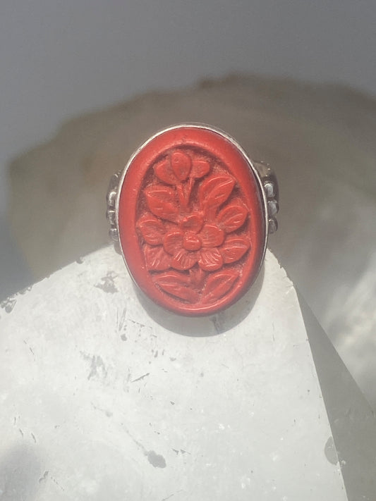 Floral ring Cinnabar band  sterling silver women girls