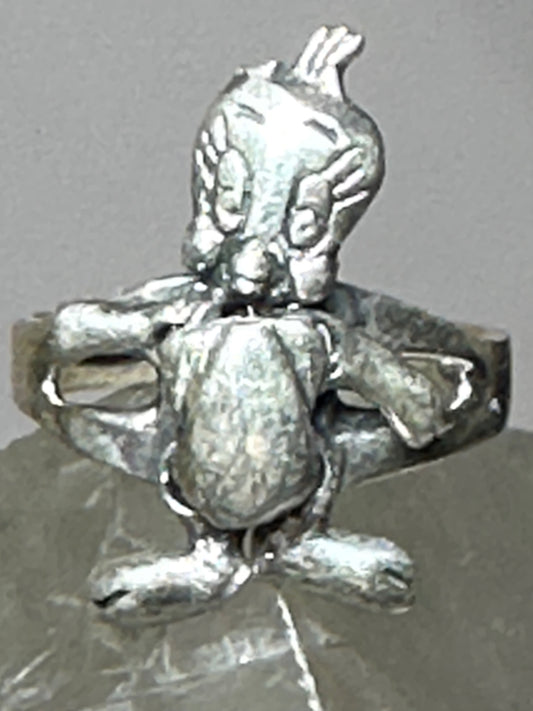 Bird ring character band hands feet face move character size 2  band sterling silver women