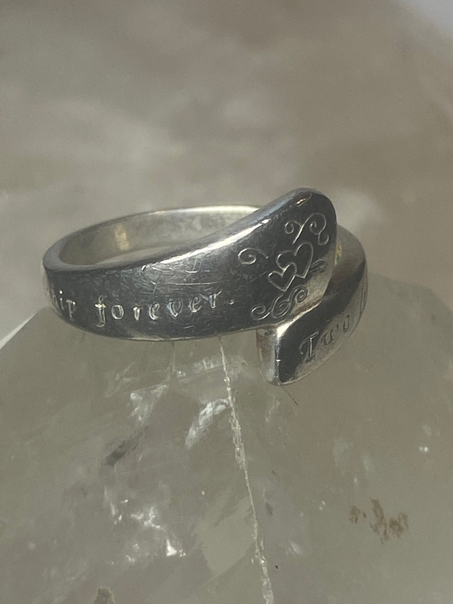 Two Lives 2 Hearts  Forever Love ring words  band sterling silver women girls