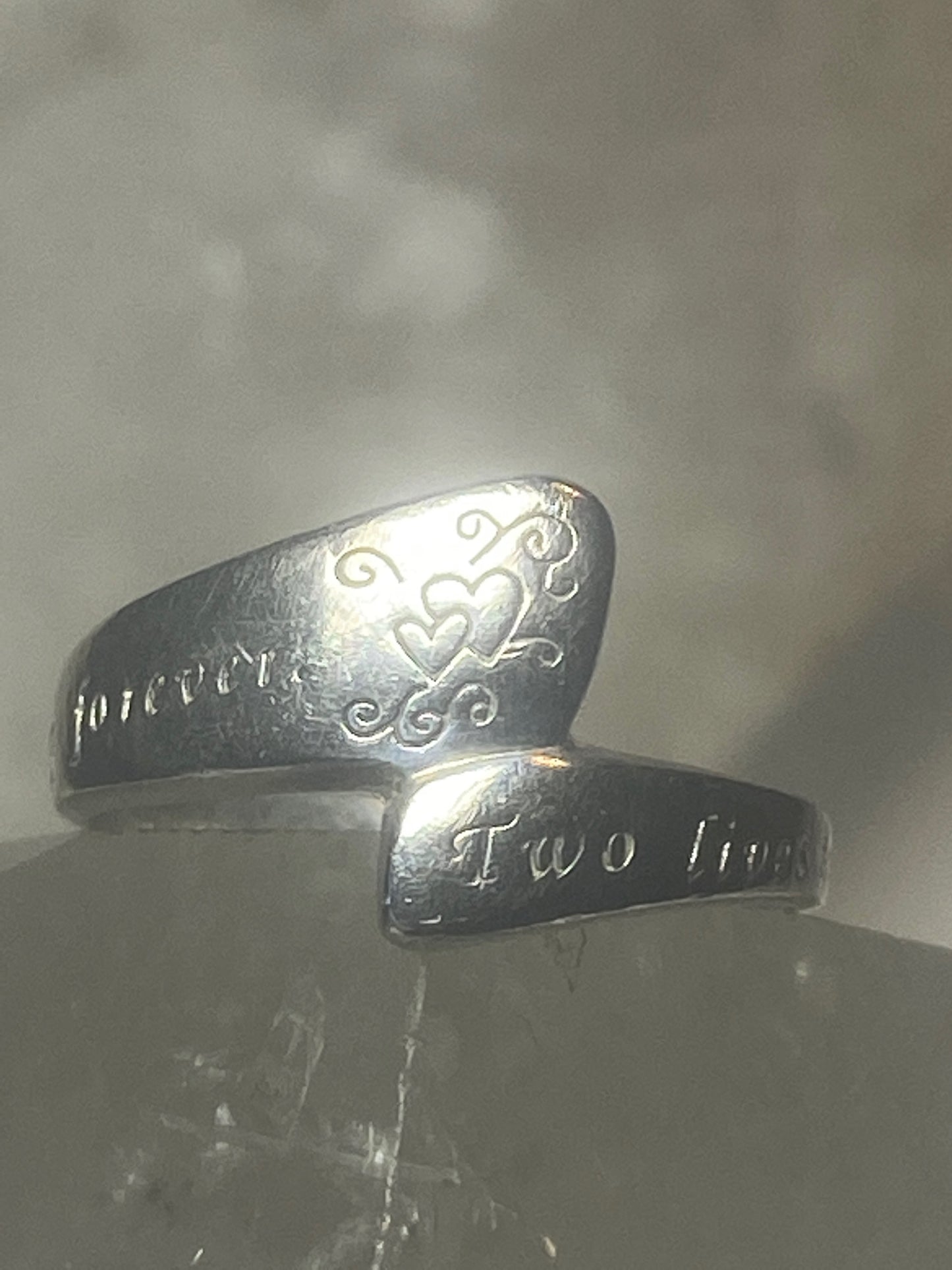 Two Lives 2 Hearts  Forever Love ring words  band sterling silver women girls