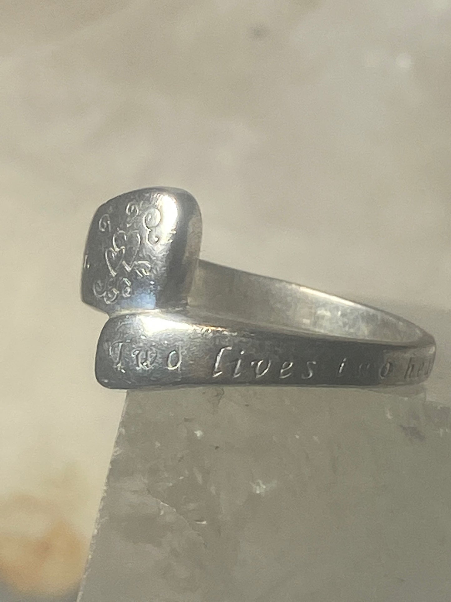 Two Lives 2 Hearts  Forever Love ring words  band sterling silver women girls