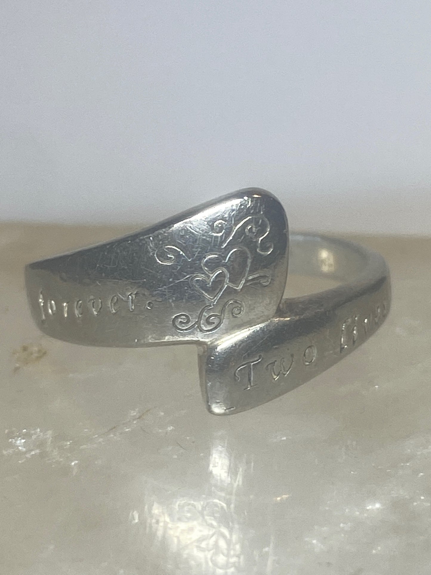 Two Lives 2 Hearts  Forever Love ring words  band sterling silver women girls