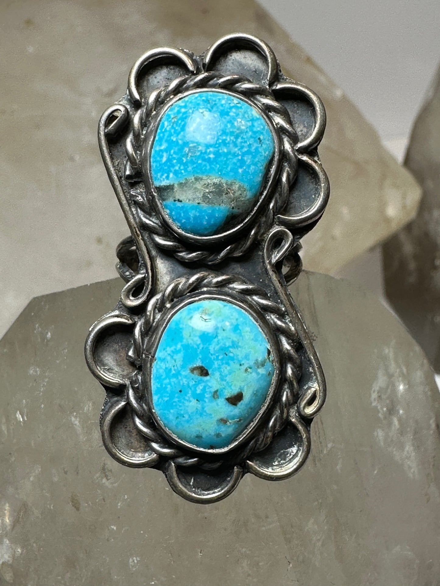 Turquoise ring size 6 long Navajo southwest sterling silver women