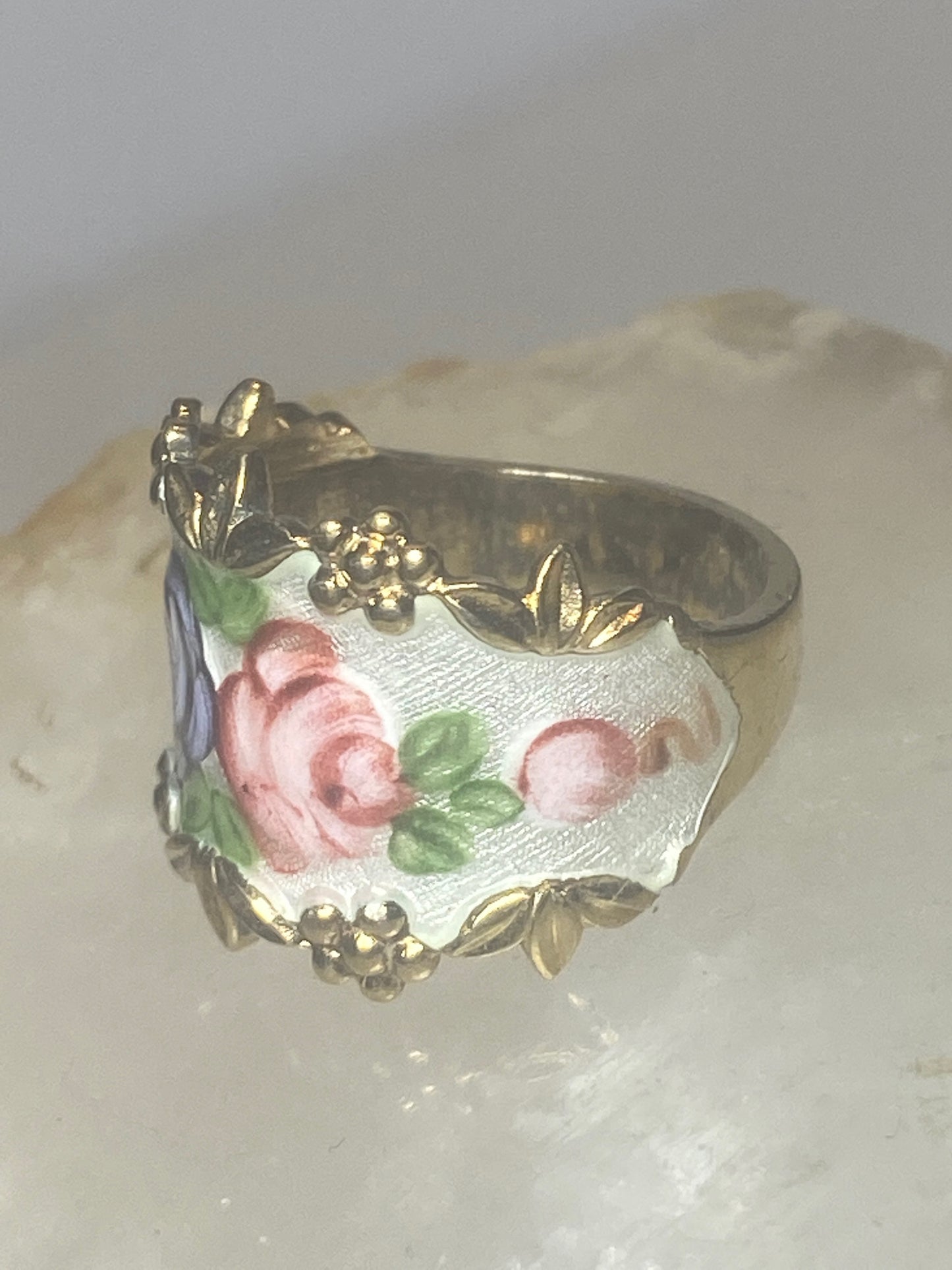 Guilloche ring floral rose  band sterling silver women girls