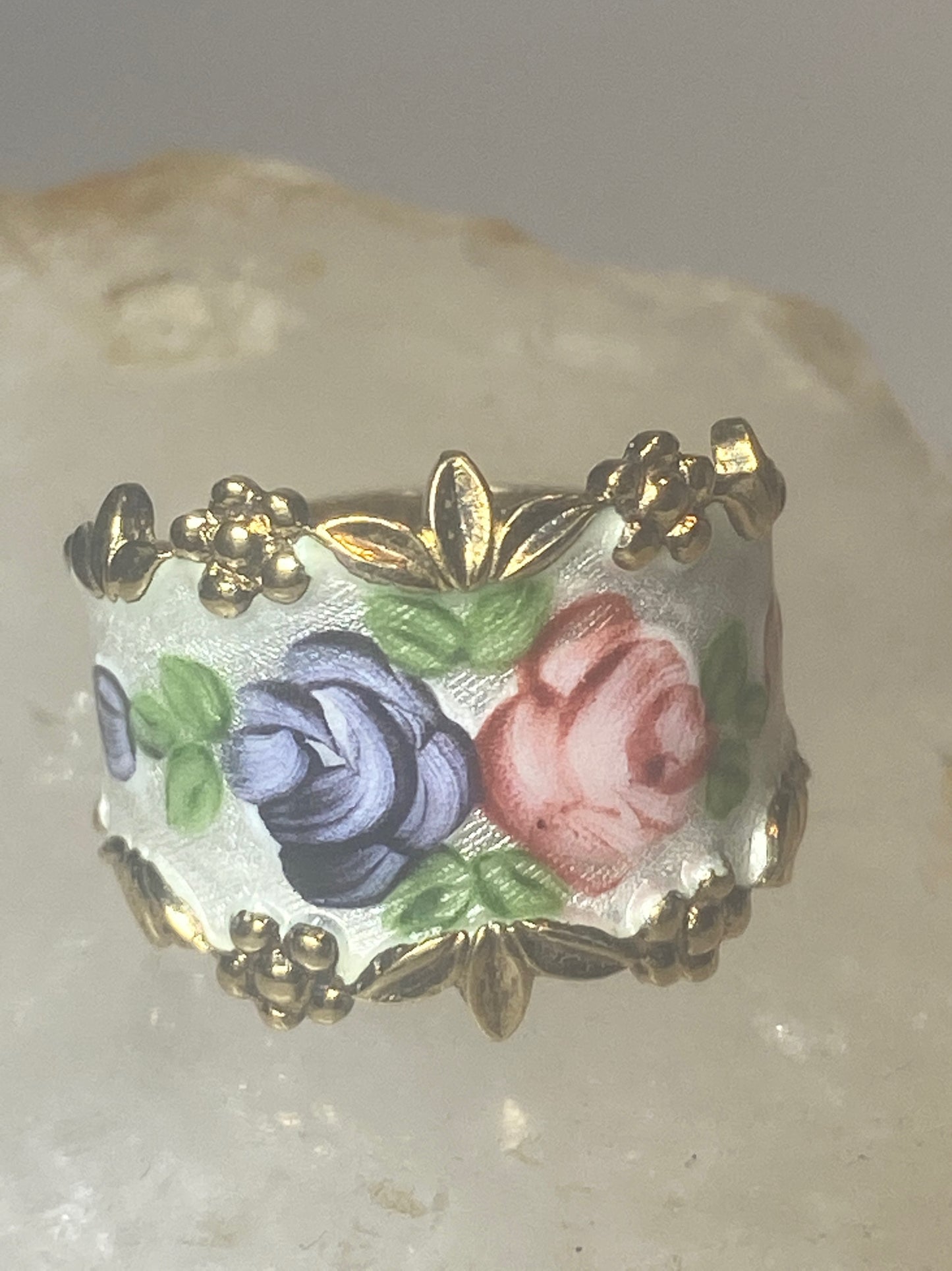 Guilloche ring floral rose  band sterling silver women girls