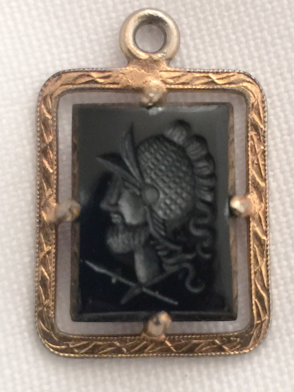 Roman Warrior Pendant Intaglio on Glass Vintage