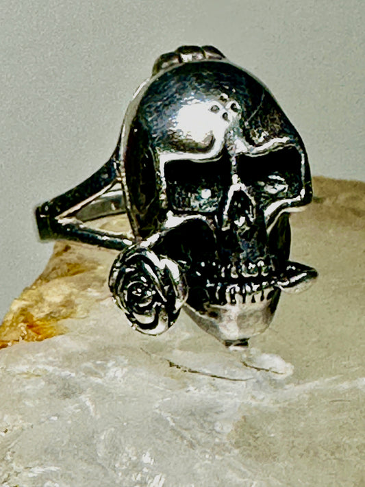 Poison skull ring Day of the Dead Rose band size 7.50  sterling silver women