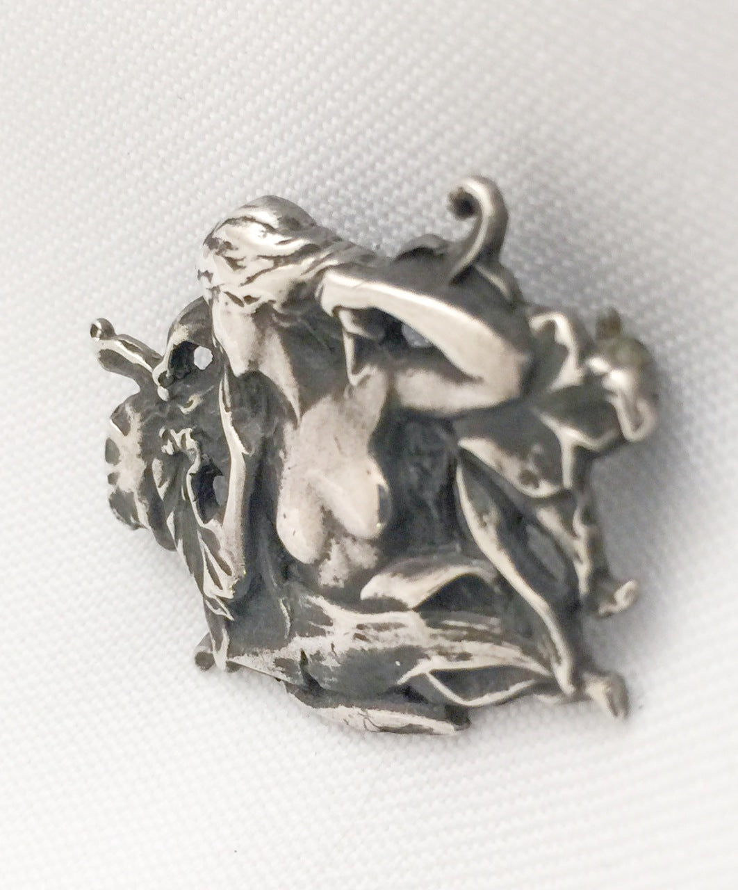 Lady in the Woods Pin w Flowers Sterling Silver Vintage Art Deco