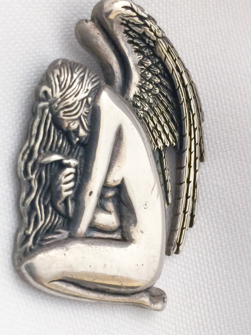 Woman  Pendant with Wings Angel by Selina Crew Vintage Sterling Silver