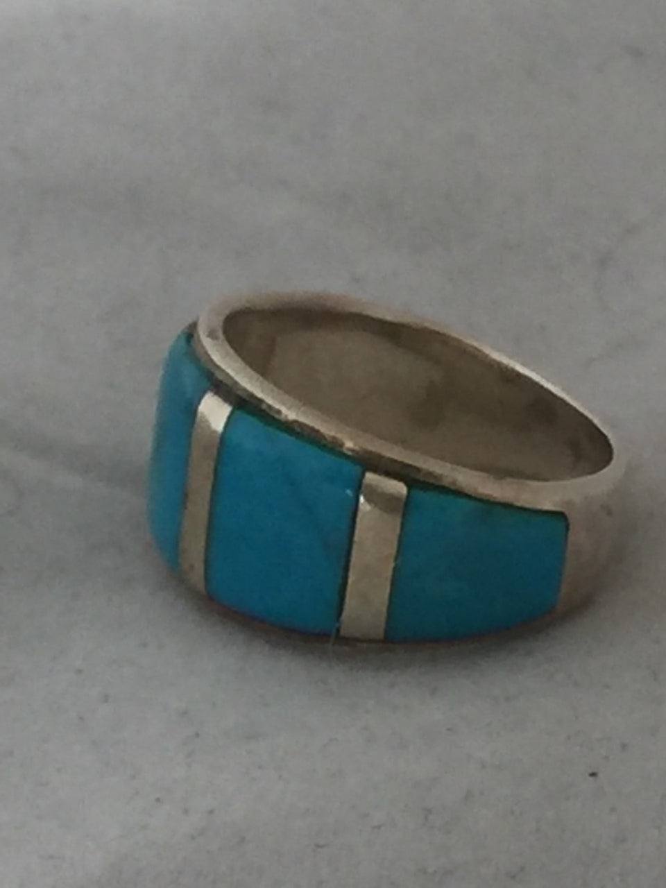 Vintage Sterling Silver Turquoise Ring Band Southwestern Tribal  Signed UA  Size 6.5  5.2g