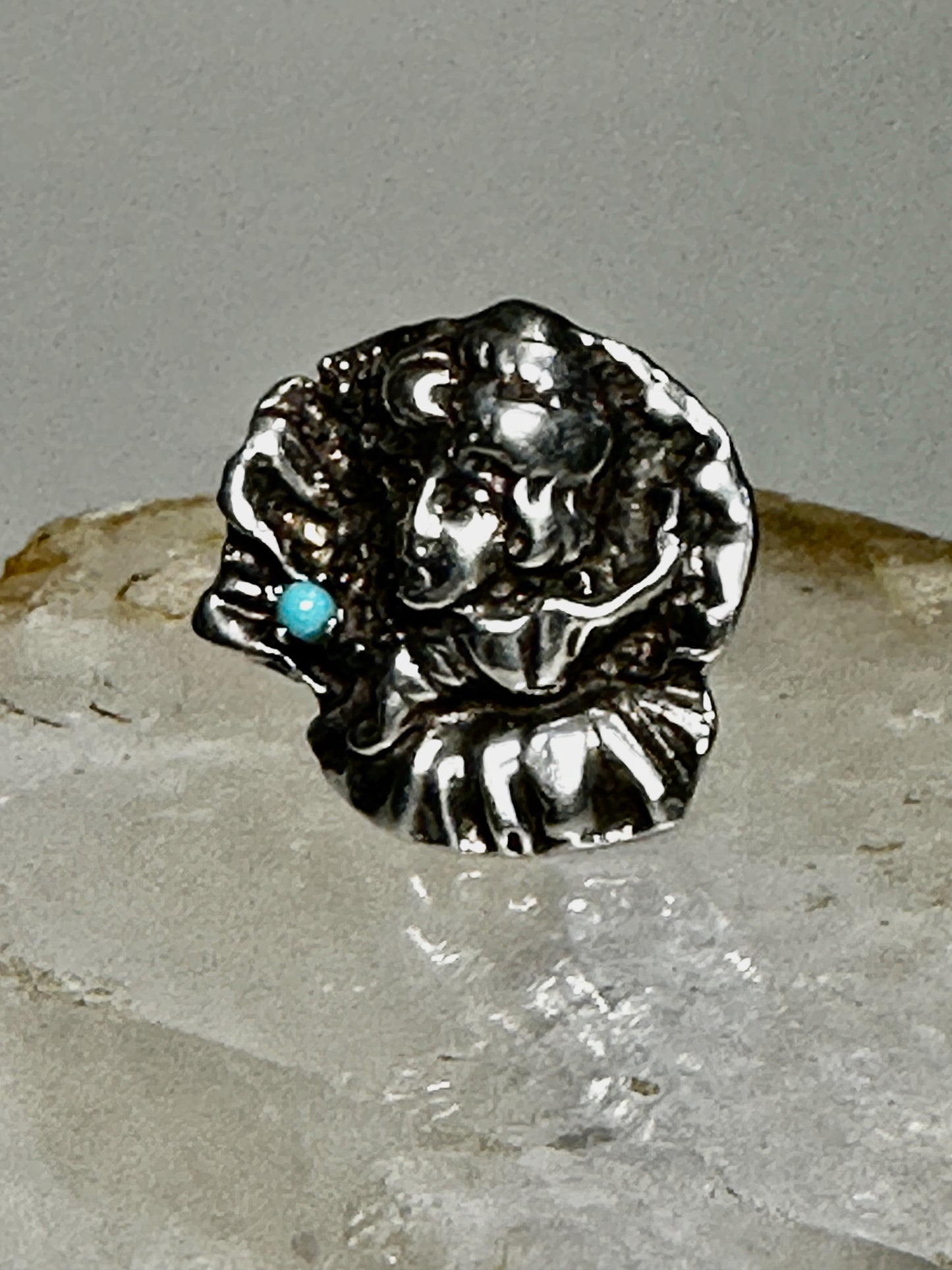 Face ring size 7 turquoise sterling silver Art Deco style Boho women