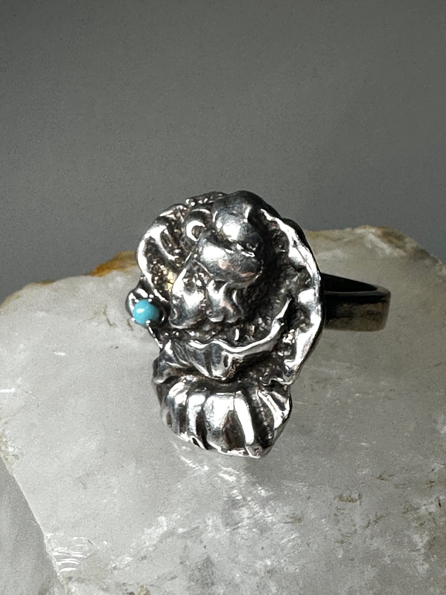Face ring size 7 turquoise sterling silver Art Deco style Boho women