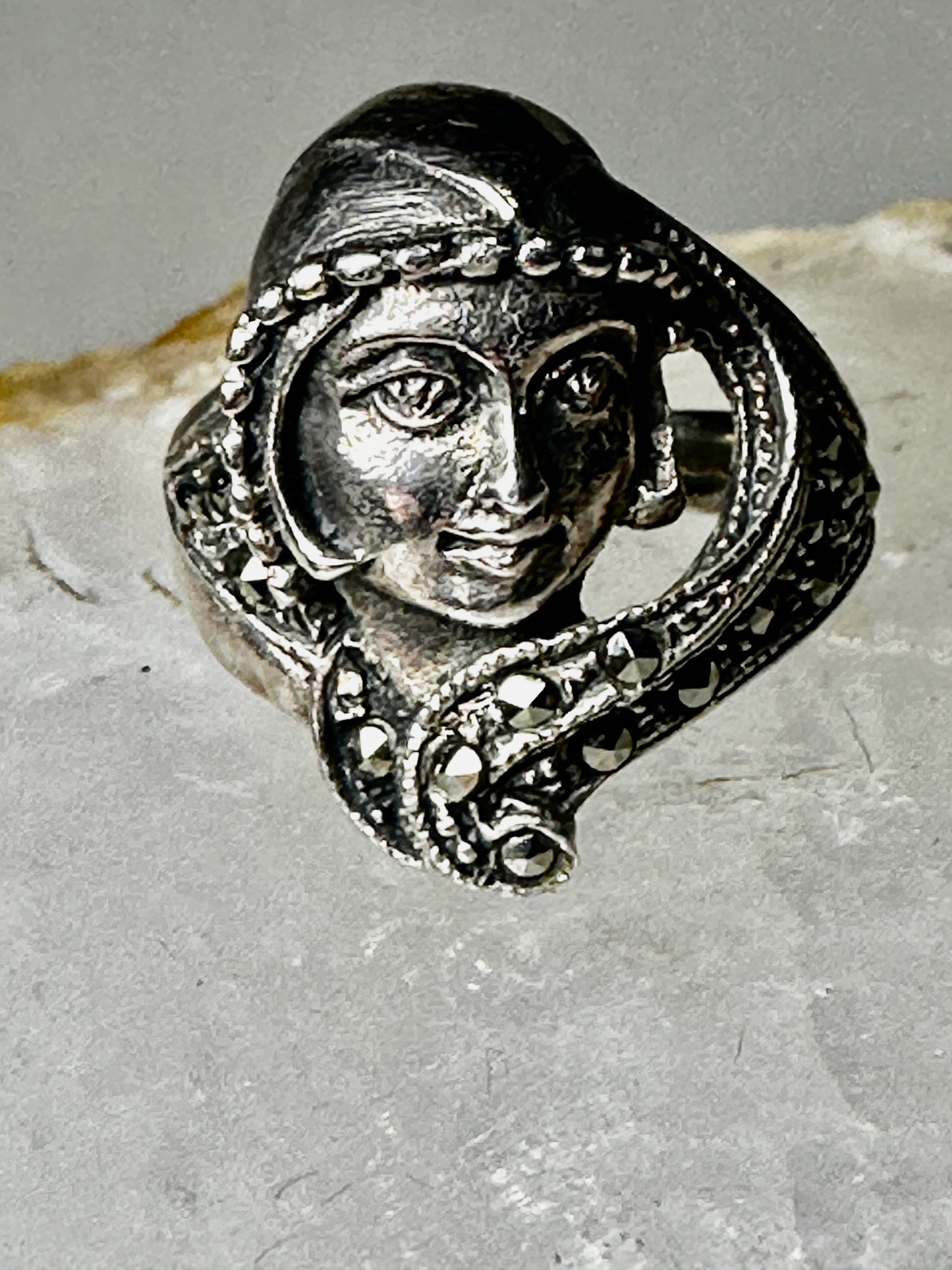 Face ring size 6.25 sterling silver Art Deco style Boho women