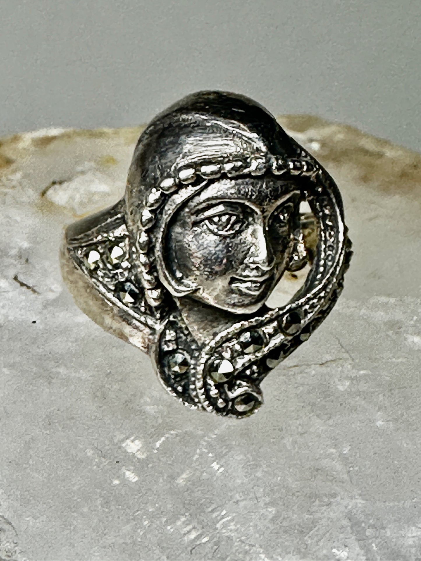 Face ring size 6.25 sterling silver Art Deco style Boho women