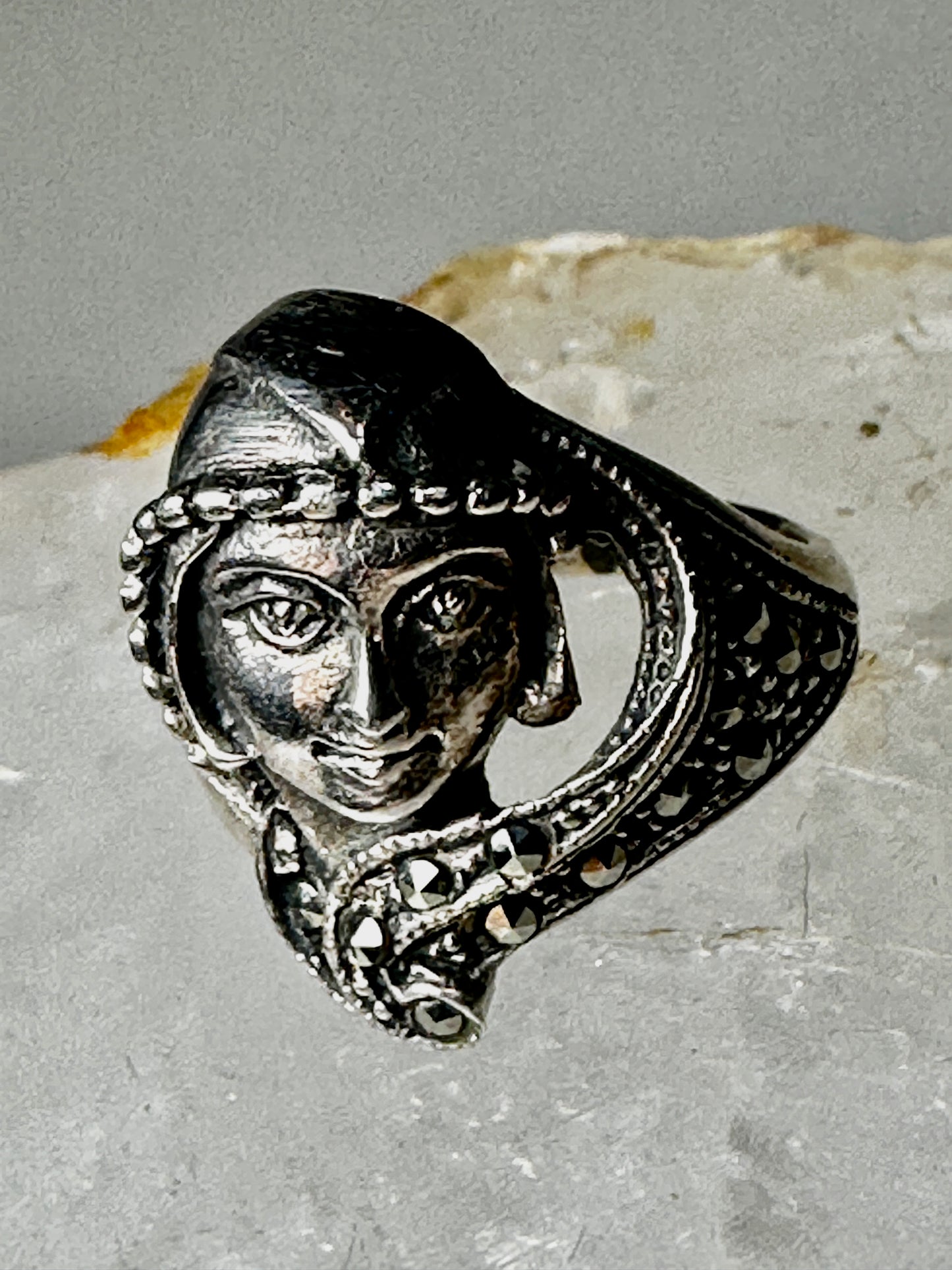 Face ring size 6.25 sterling silver Art Deco style Boho women