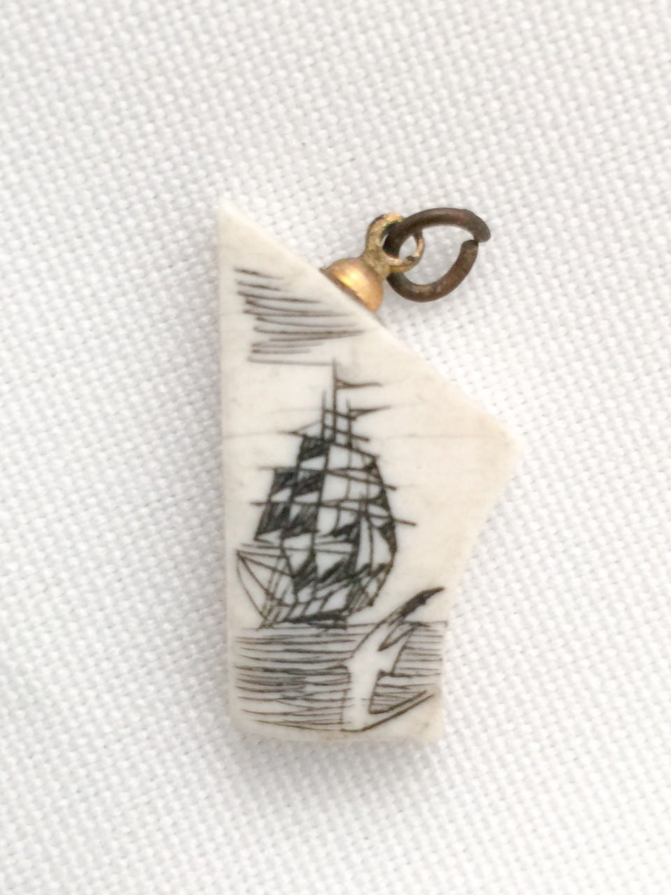 Scrimshaw Pendant of a Ship in Ox Bone