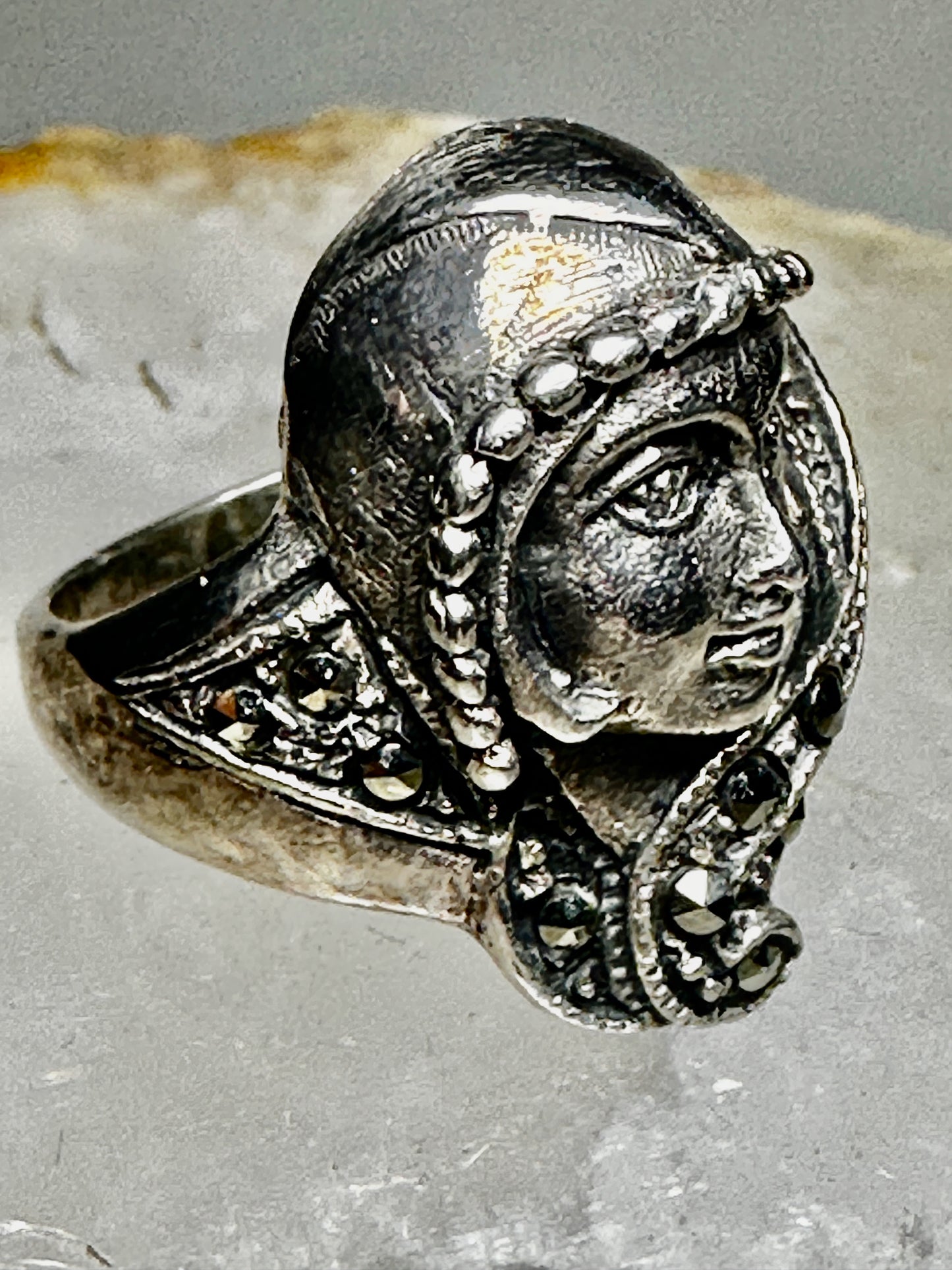 Face ring size 6.25 sterling silver Art Deco style Boho women