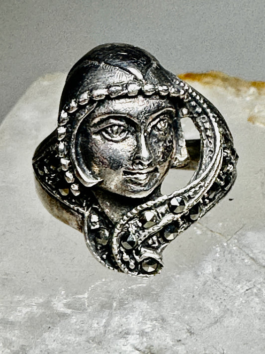 Face ring size 6.25 sterling silver Art Deco style Boho women