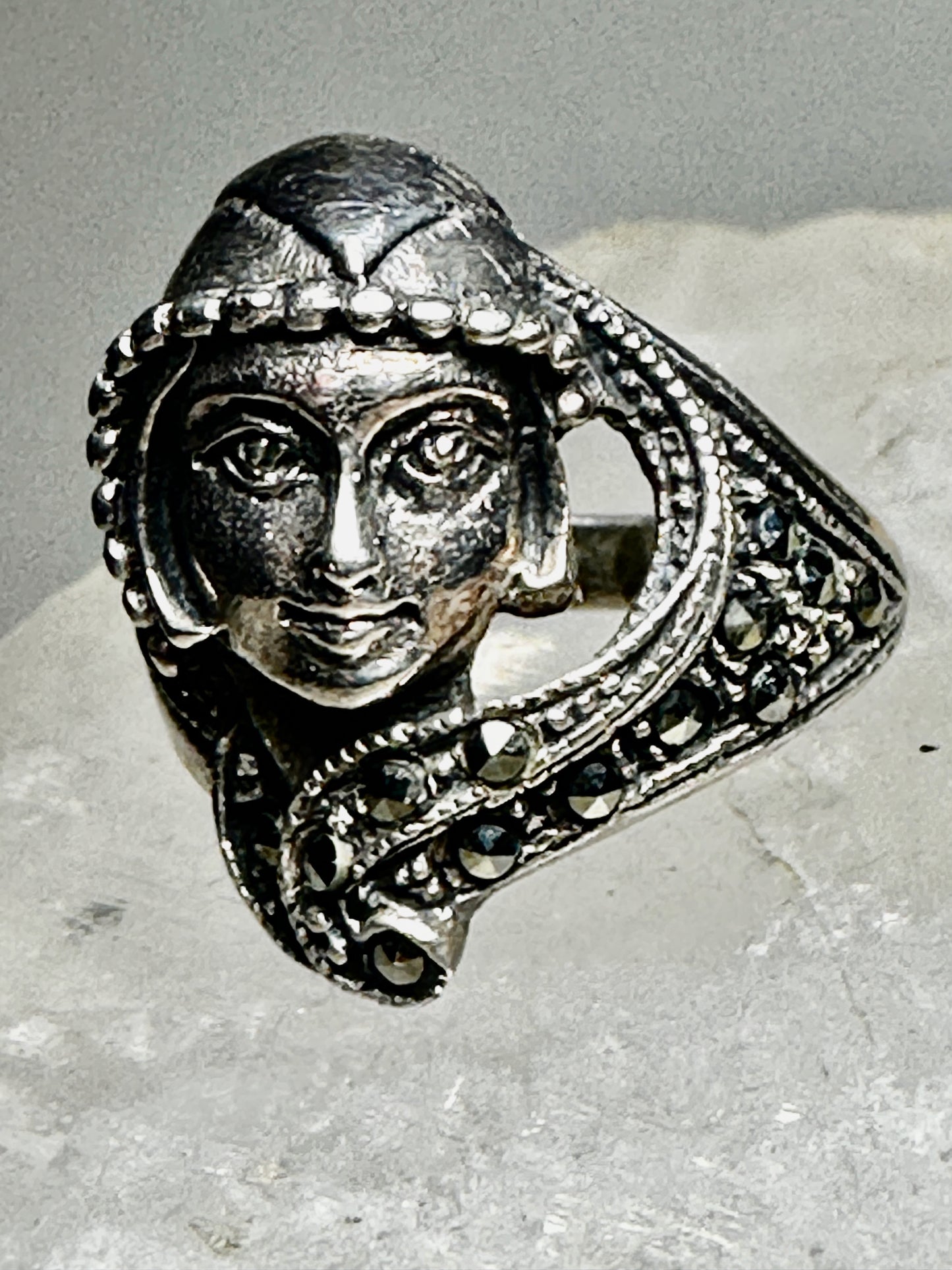 Face ring size 6.25 sterling silver Art Deco style Boho women