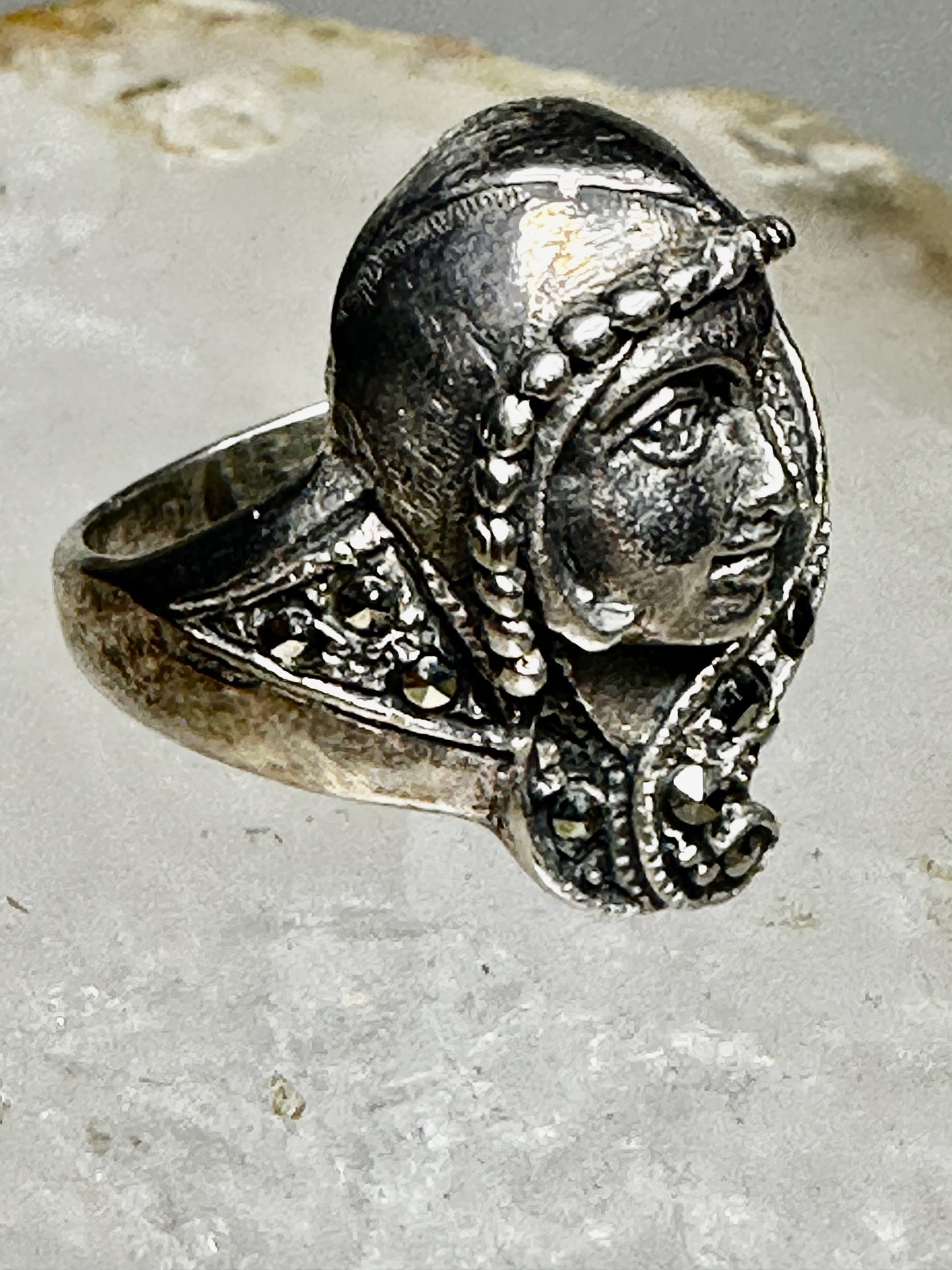 Face ring size 6.25 sterling silver Art Deco style Boho women