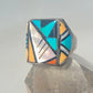 Zuni ring turquoise coral mop inlay sterling silver women men