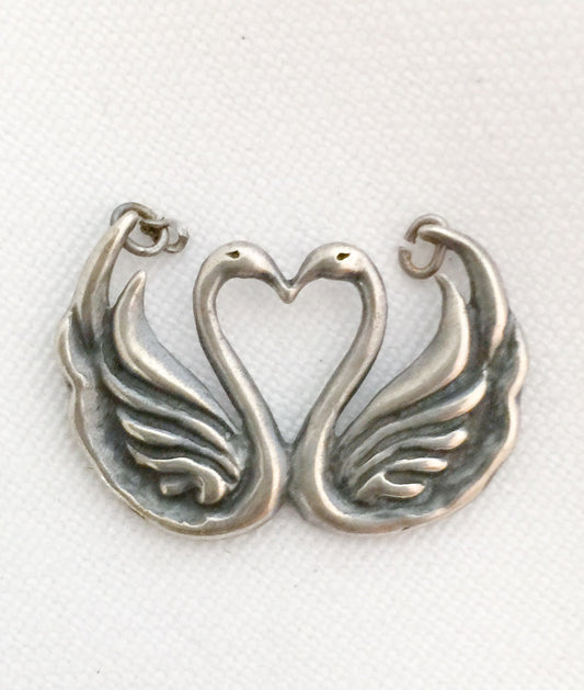 Double Swan Charm Pendant Sterling Silver Vintage