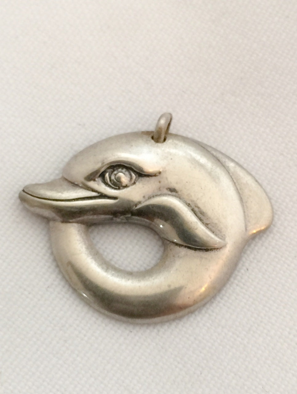 Vintage Sterling Silver Round Dolphin Charm or Small Pendant