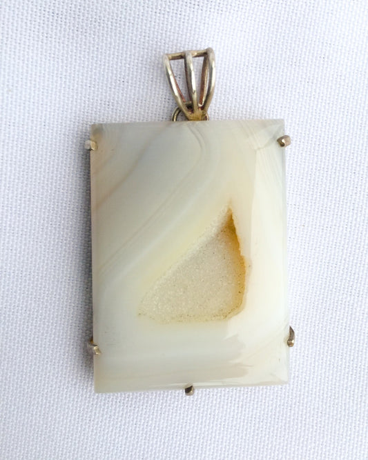 Agate Pendant Druzy Crystals set in Sterling Silver Rectangular Shape
