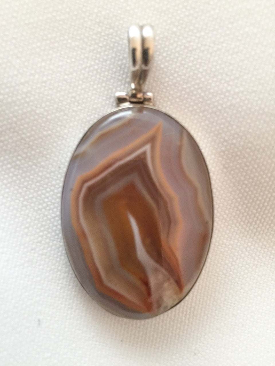 Agate Pendant set in Sterling Silver w Grey/Peach/Ivory Colors