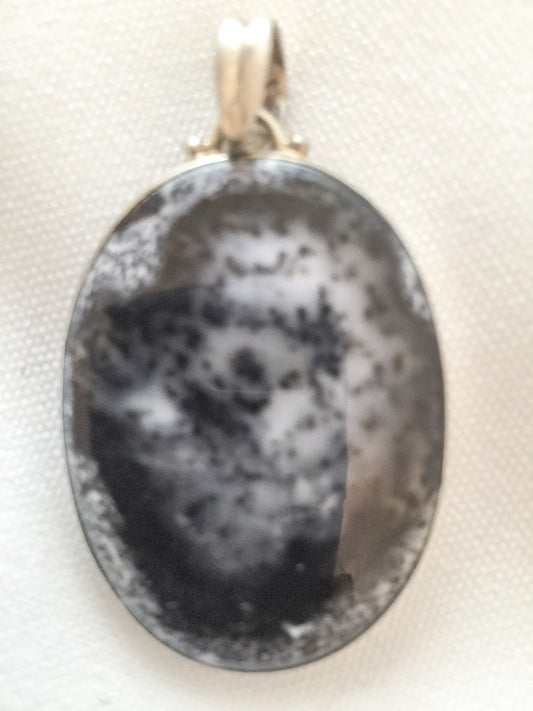 Dendritic Agate Pendant set in Sterling Silver Larger Oval