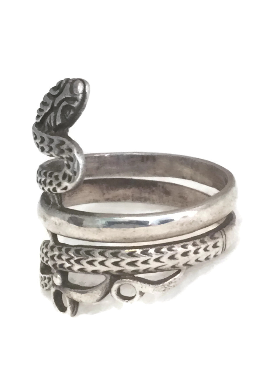 Snake Ring Sterling Silver Band Serpent Size 7.25