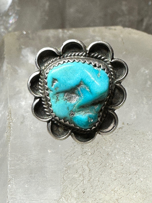 Turquoise ring size 6 Navajo flower  sterling silver women