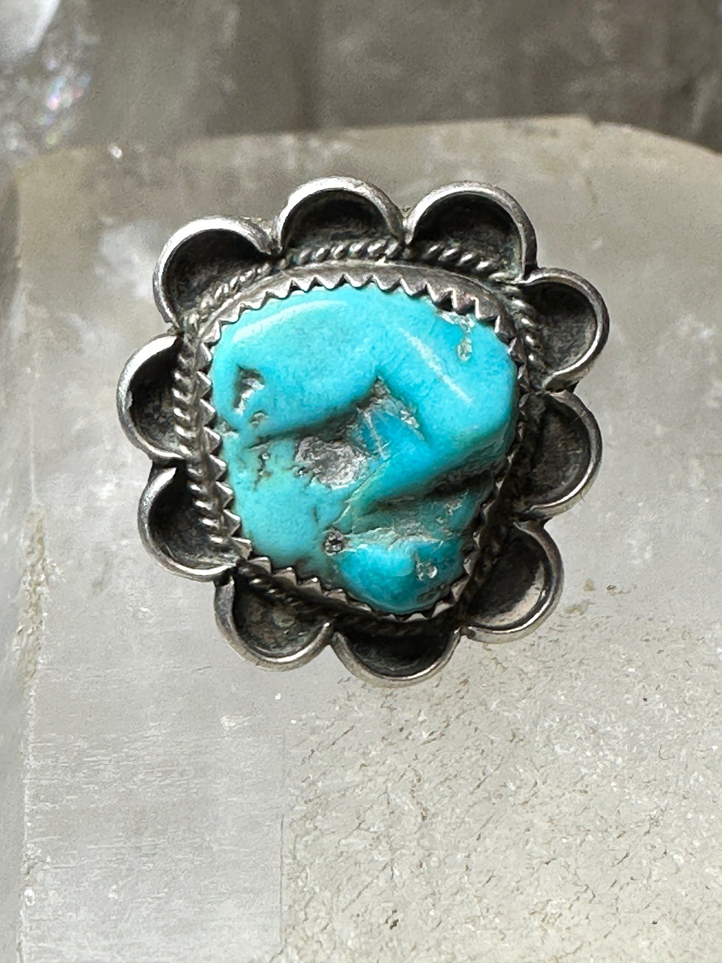 Turquoise ring size 6 Navajo flower  sterling silver women