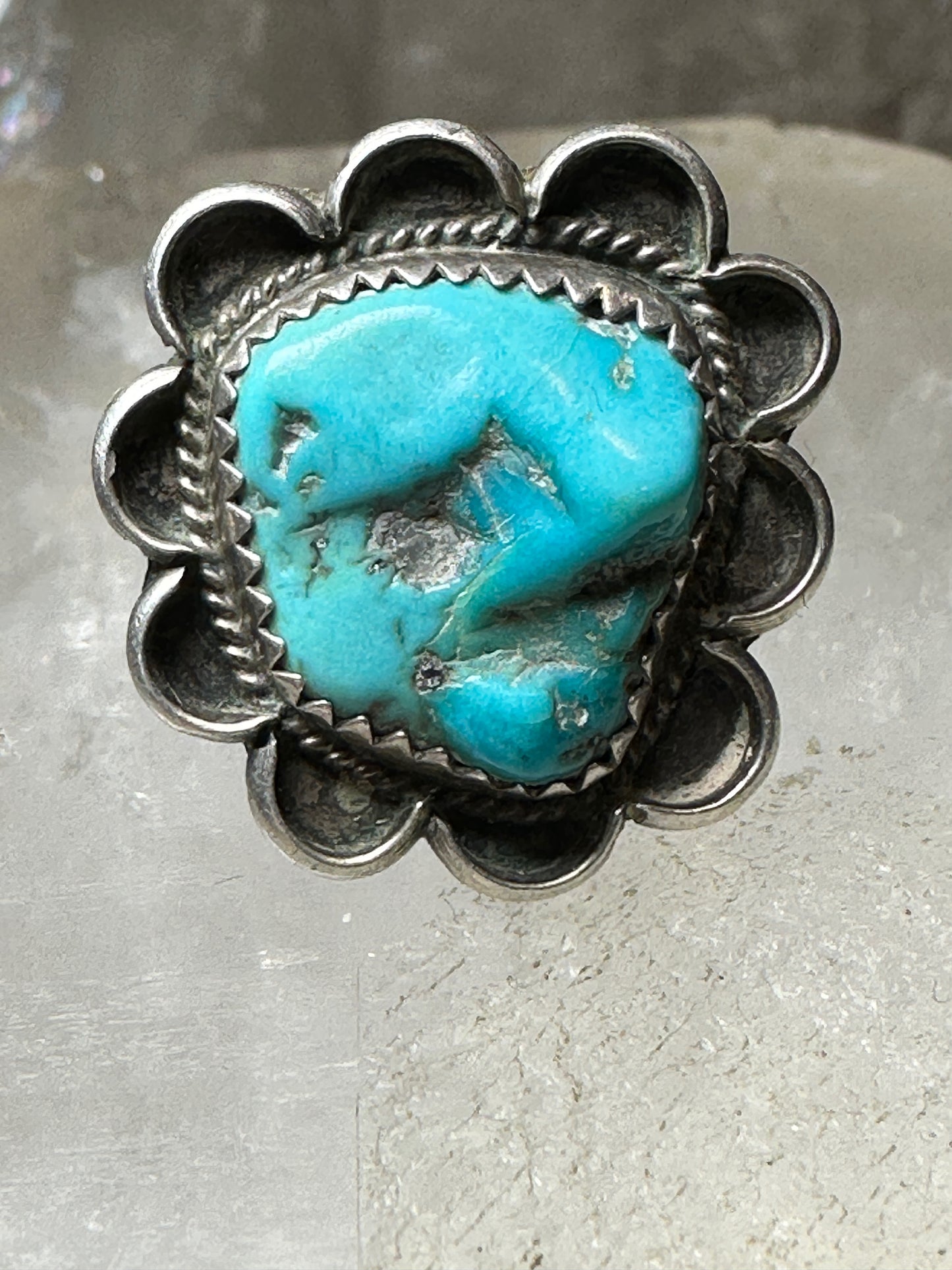 Turquoise ring size 6 Navajo flower  sterling silver women