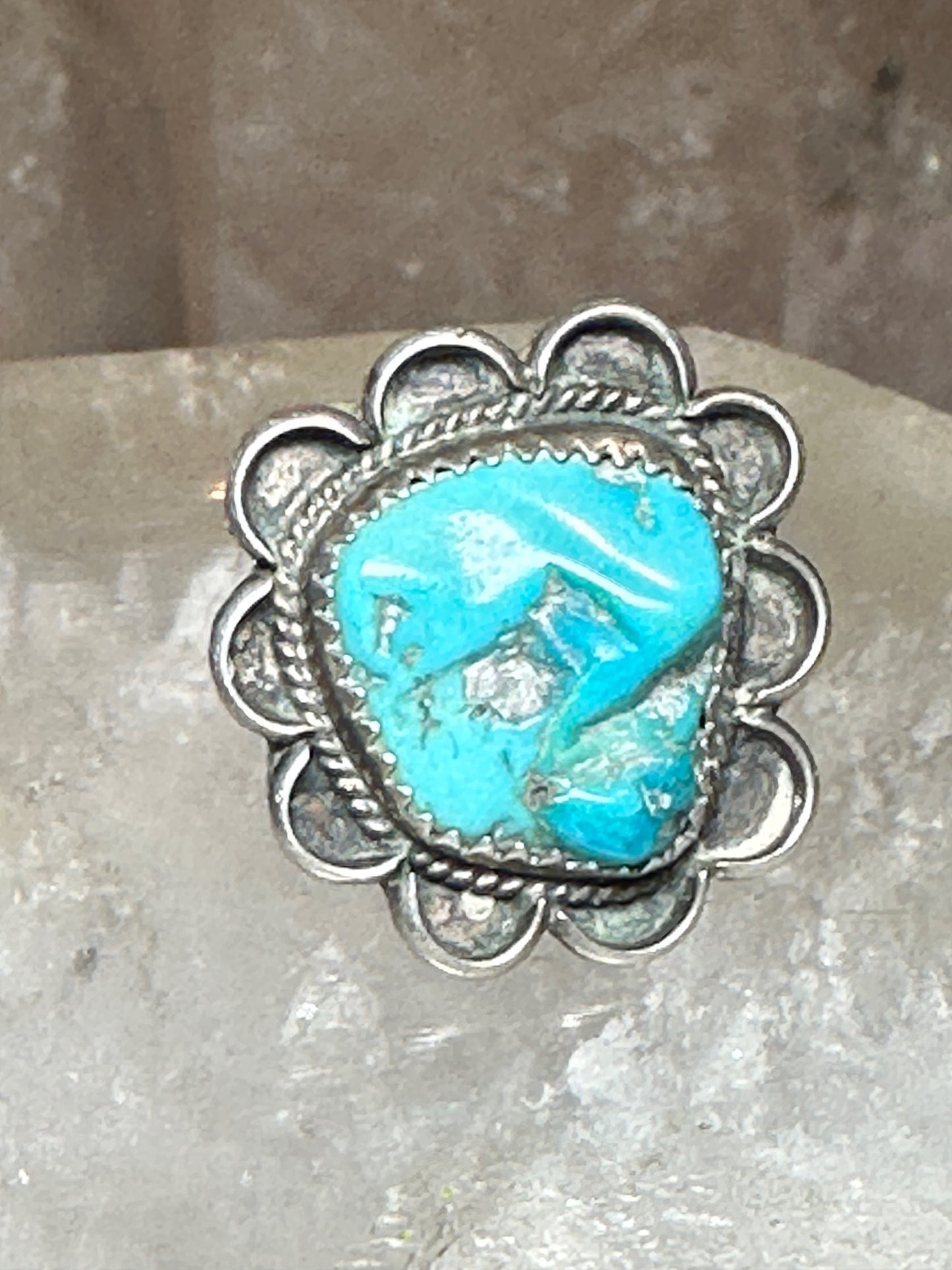 Turquoise ring size 6 Navajo flower  sterling silver women