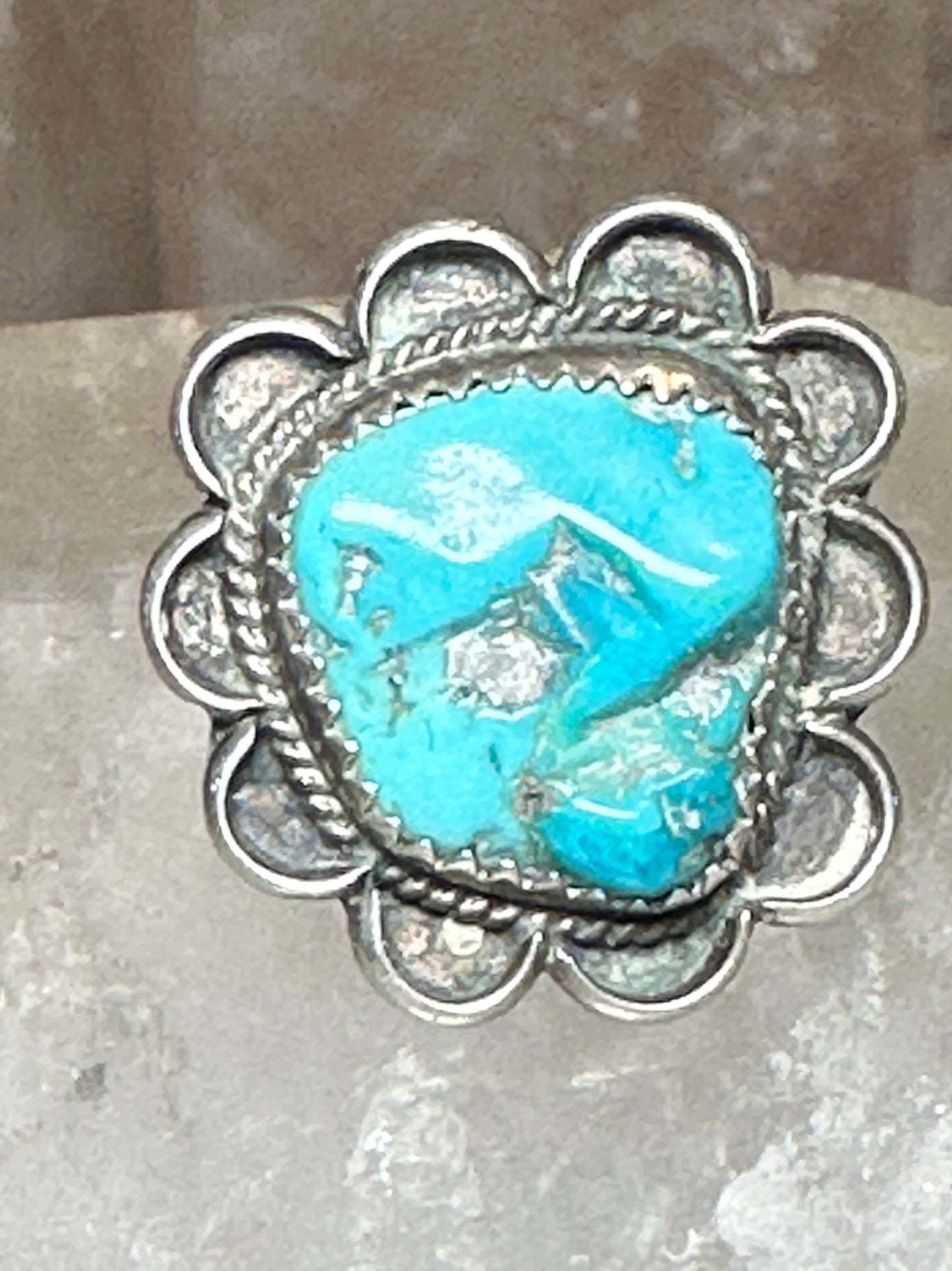 Turquoise ring size 6 Navajo flower  sterling silver women