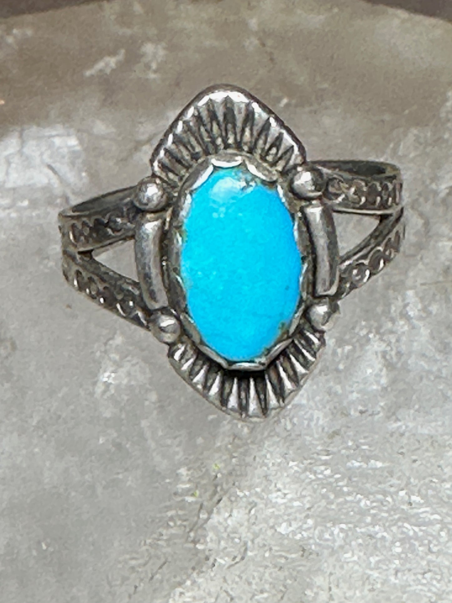 Turquoise ring size 7.50 Navajo  stamped arrows southwest  sterling silver women